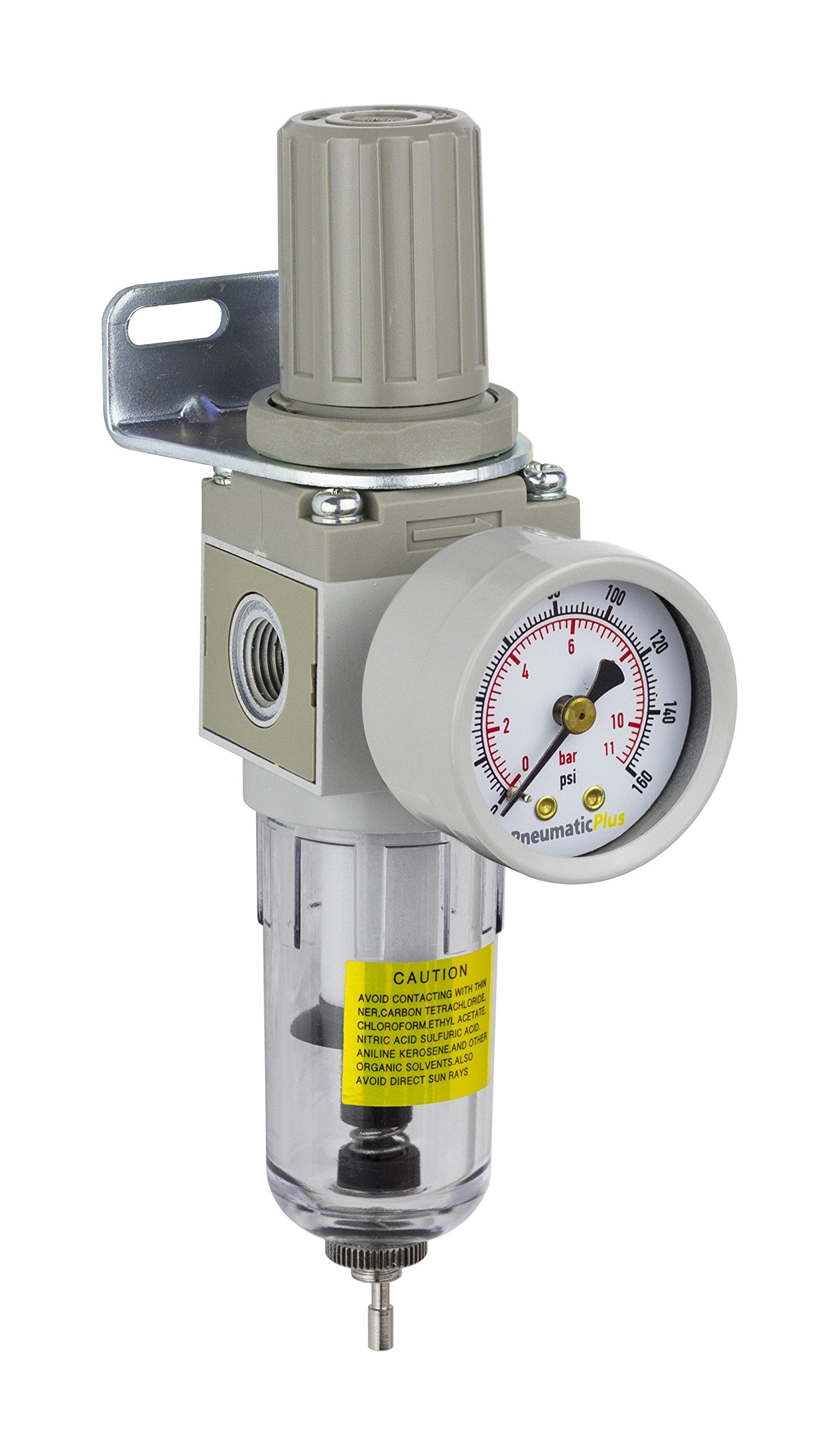 Pneumaticplus Saw2000M N02Bg Miniature Compressed Air Filter Regulator Combo Piggyback 1/4'' Npt   Poly Bowl, Manual Drain, Brac